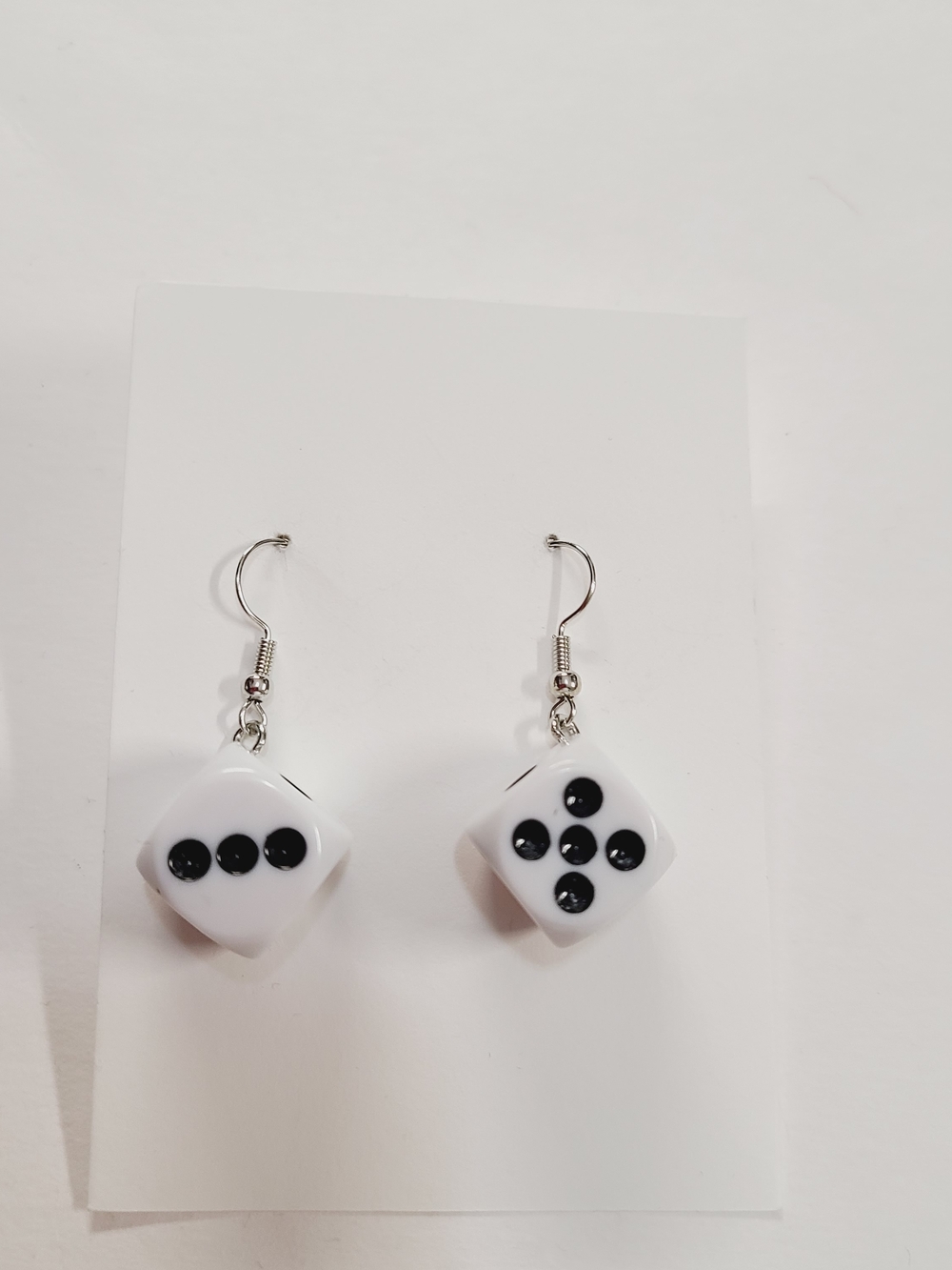White Dice Drop Earrings with Black Pips